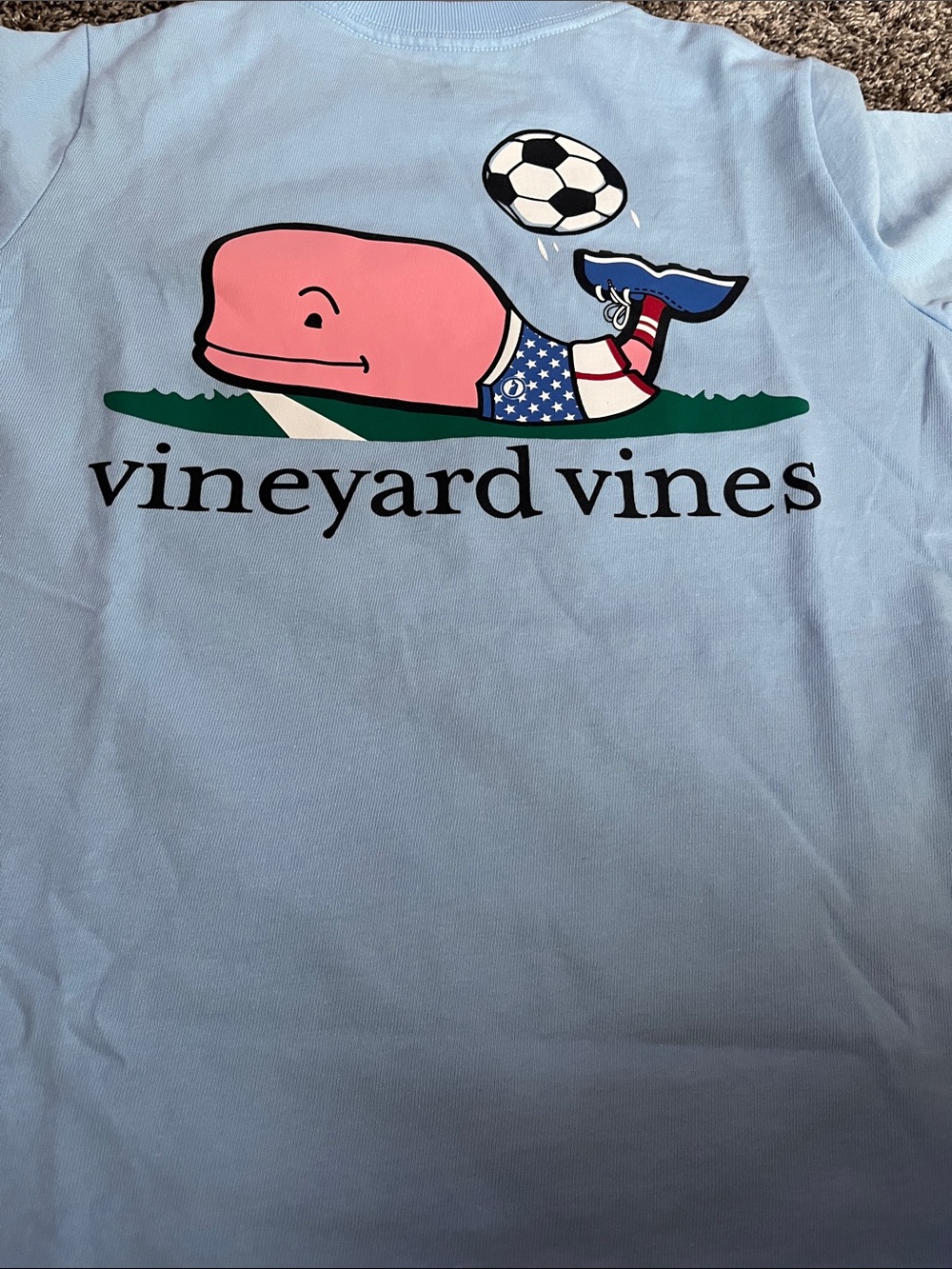 Vineyard Vines Light Blue Whale Soccer Graphic Tee with Pink Whale. New. Size 7 - Picture 2 of 6
